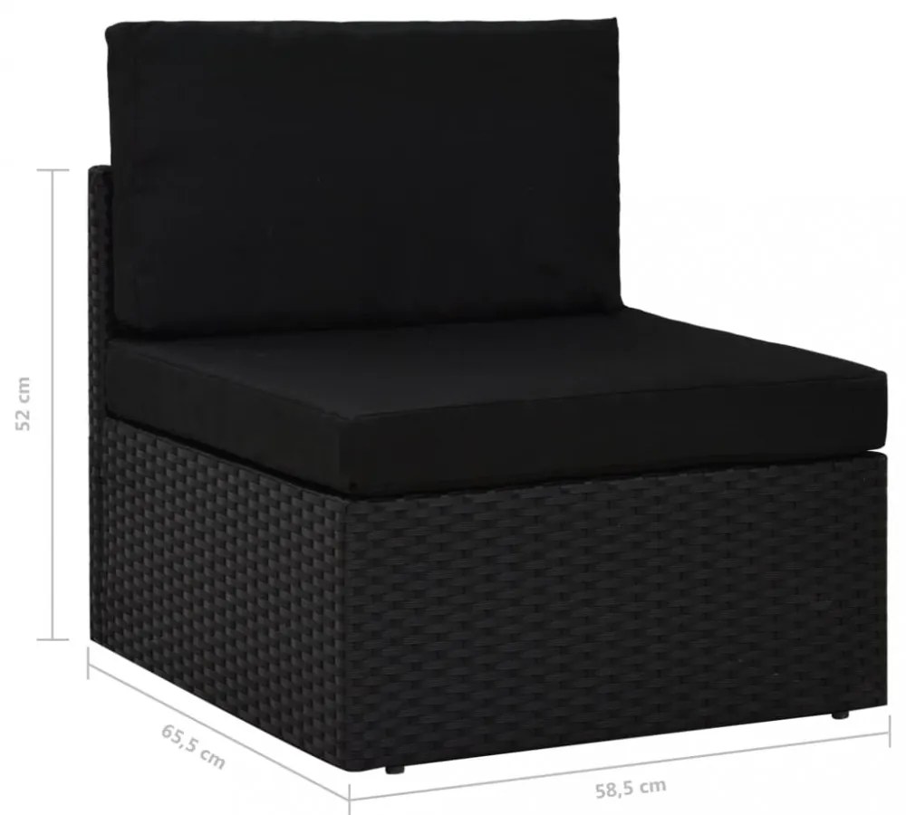 fekete polyrattan középső kanapéelem