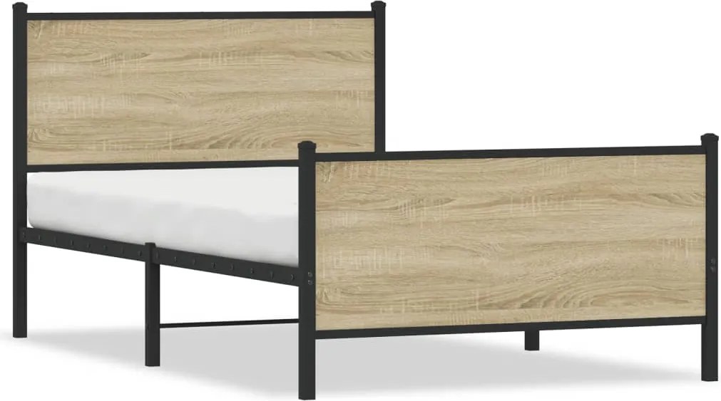 vidaXL sonoma tölgy színű fém ágykeret matrac nélkül 100 x 190 cm