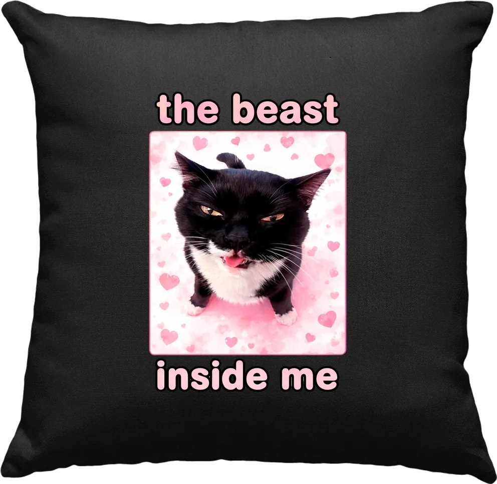 The Beast Inside Me párna – Macska Meme Fekete