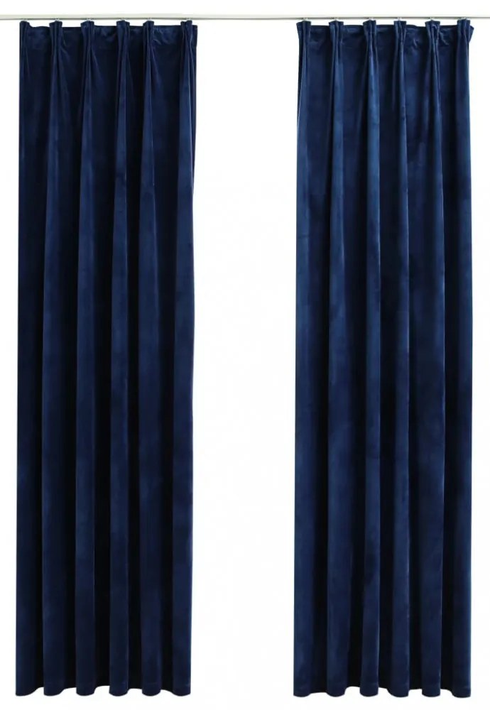 vidaXL 2 db sötétkék bársony sötétítőfüggöny kampókkal 140 x 245 cm