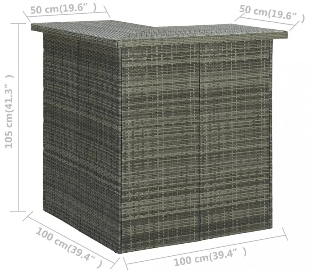 szürke polirattan sarok bárasztal 100 x 50 x 105 cm