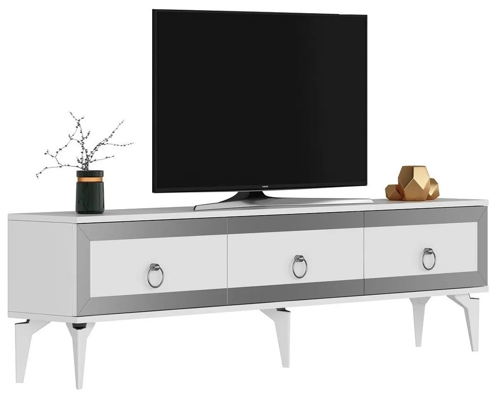 TV asztal/szekrény Muvuta 2 (fehér + ezüst) . Akció -21%. 1095414