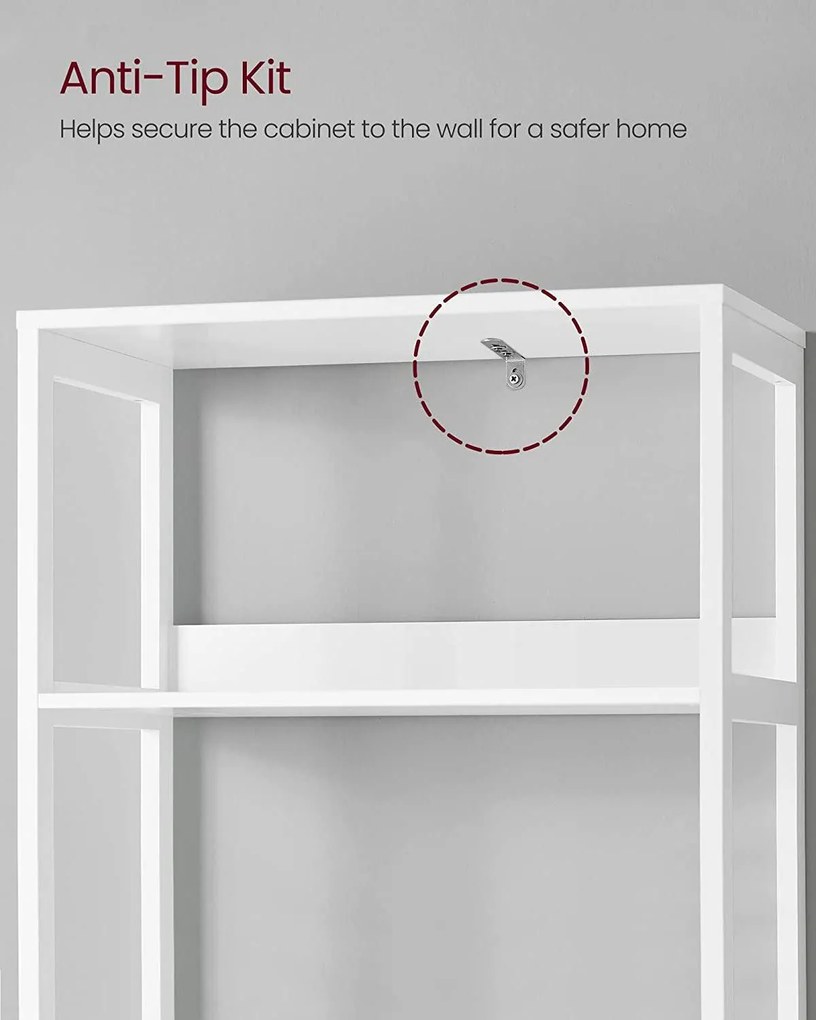 Tárolószekrény, magas szekrény 3 polccal, fehér