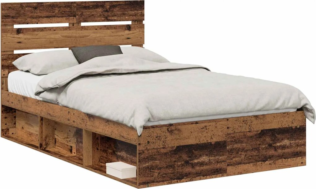 vidaXL Ágykeret fejtámlával Öreg fa 135 x 190 cm Tömör fenyőfa