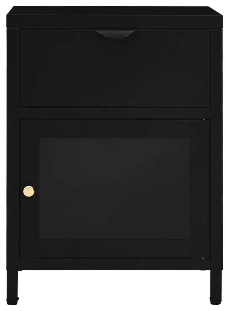2 db fekete acél és üveg éjjeliszekrény 40 x 30 x 54,5 cm