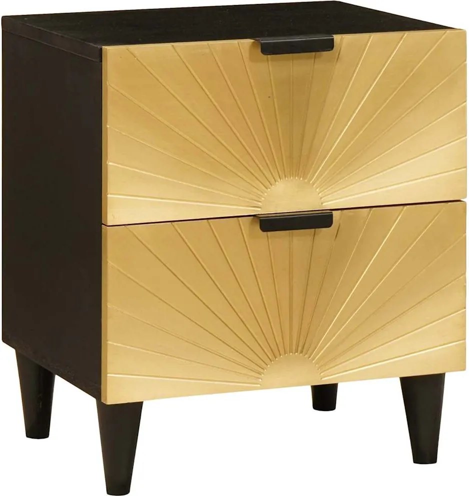 vidaXL Éjjeliszekrény Fekete és Arany 40 x 33,5 x 46 cm Tömör akácfa