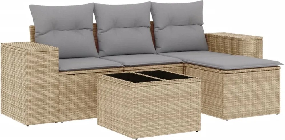 vidaXL 5 részes bézs polyrattan kerti ülőgarnitúra párnákkal