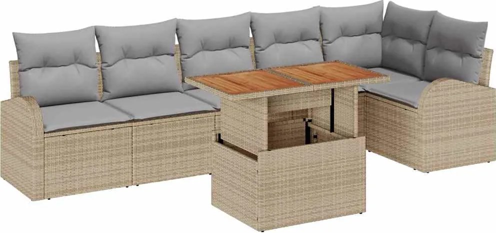 vidaXL Kerti Kanapé Szett tárolóval 7 pcs Bézs Poli rattan