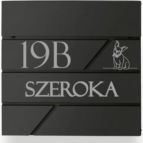 Nagy postaláda antracit házszámmal, gravírozással 37x37x11