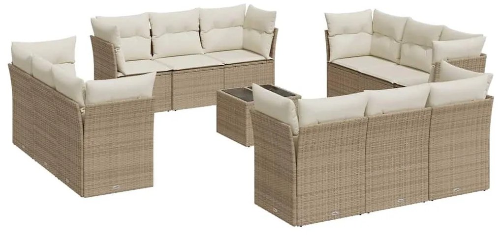 13 részes bézs polyrattan kerti ülőgarnitúra párnákkal