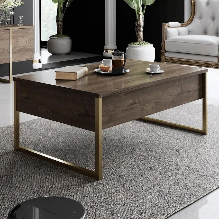 Dohányzóasztal Luxe - Walnut, Gold