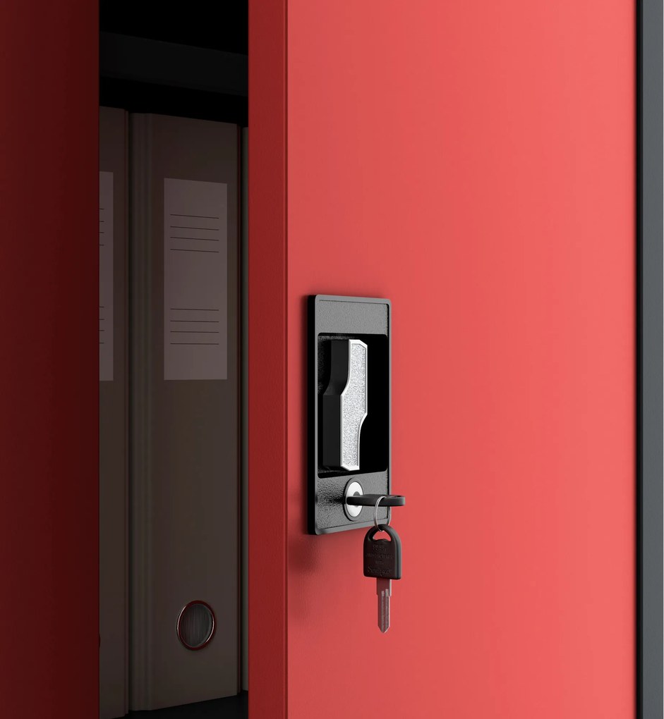 Fém iratszekrény JAN II, 1150 x 1850 x 400 mm, antracit-piros