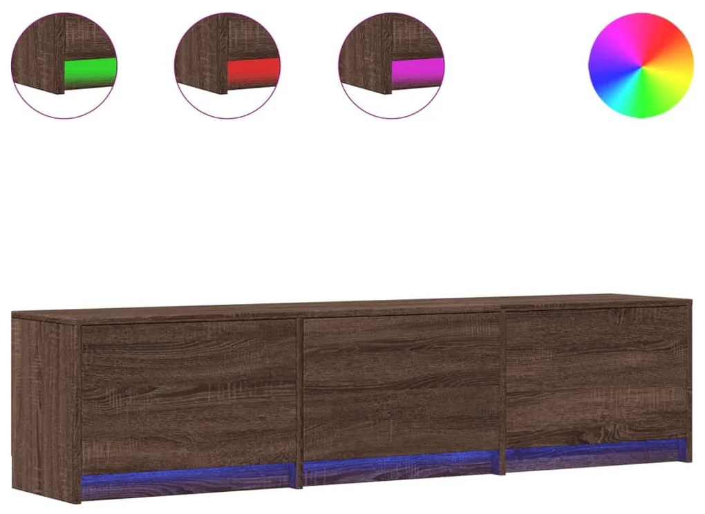 barna tölgy színű szerelt fa TV-szekrény LED-del 165x34x40 cm