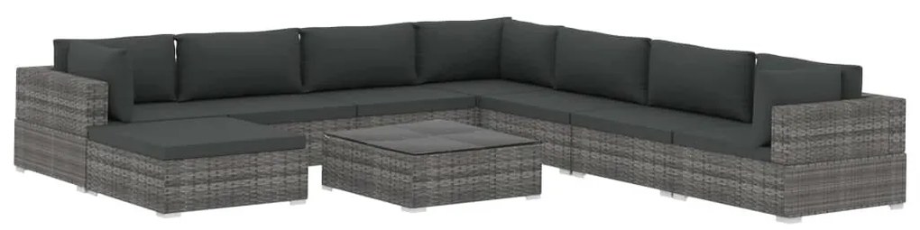9 részes szürke polyrattan kertibútor-garnitúra párnákkal