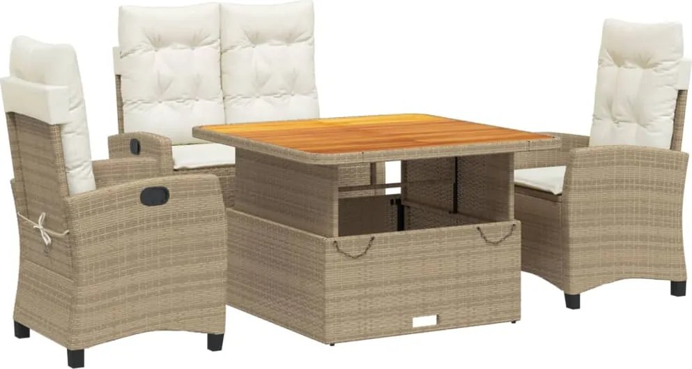 vidaXL 4 részes bézs polyrattan kerti étkezőgarnitúra párnákkal