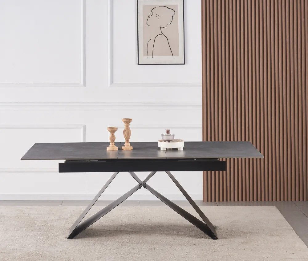 Kihúzható étkezőasztal, beton/fekete, 160-200x90 cm, MAJED