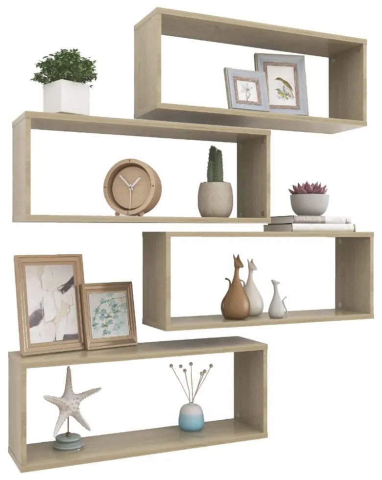 4 db sonoma tölgy szerelt fa négyszögű fali polc 60x15x23cm