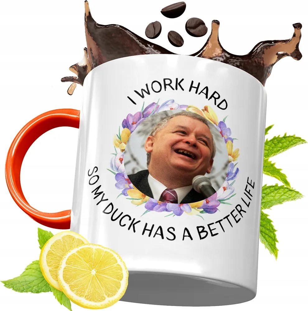 Narancssárga Bögre A Pis Elnökétől Jaroslaw Kaczynski fényképes nyomtatással