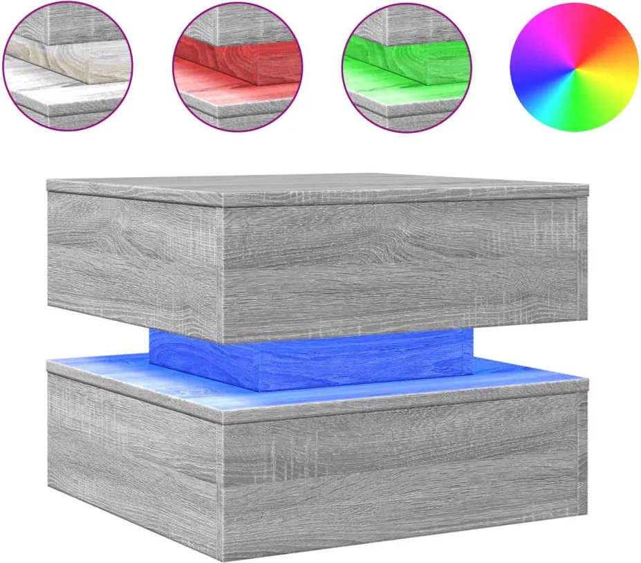 vidaXL szürke sonoma színű dohányzóasztal LED-lámpákkal 50x50x40 cm
