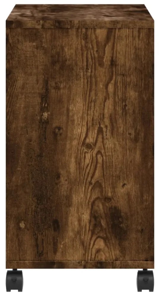 füstös tölgy színű szerelt fa kisasztal kerekekkel 50x30x55 cm