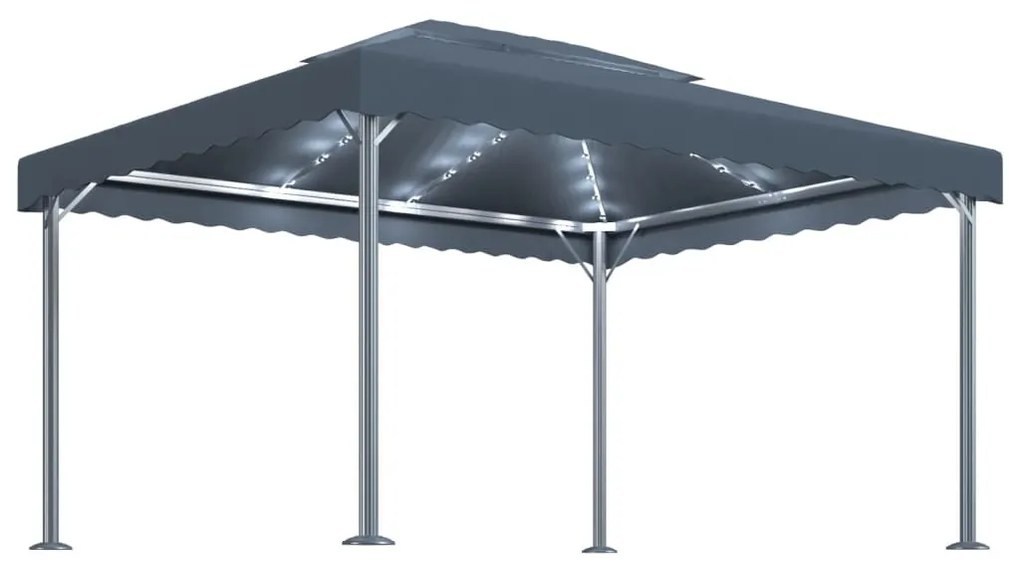 Antracitszürke alumíniumpavilon LED fényfüzérrel 400 x 300 cm