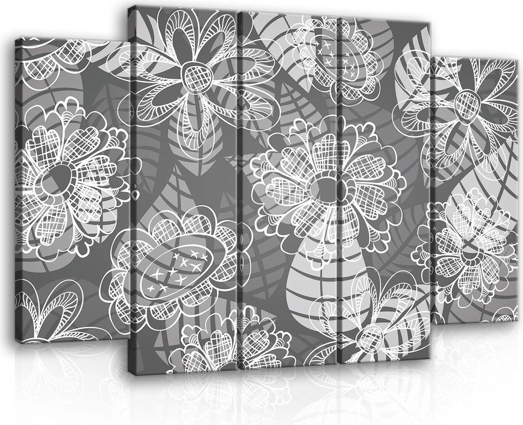 Vászonkép 150x100 moduláris poliptich keret nélkül virágos szürke absztrakt