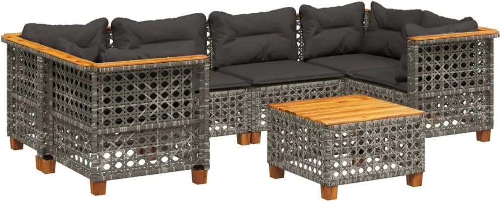 vidaXL 7 részes szürke polyrattan kerti ülőgarnitúra párnákkal