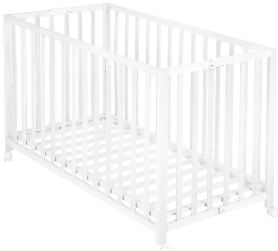 Fehér összecsukható gurulós babaágy 60x120 cm Fold up – Roba