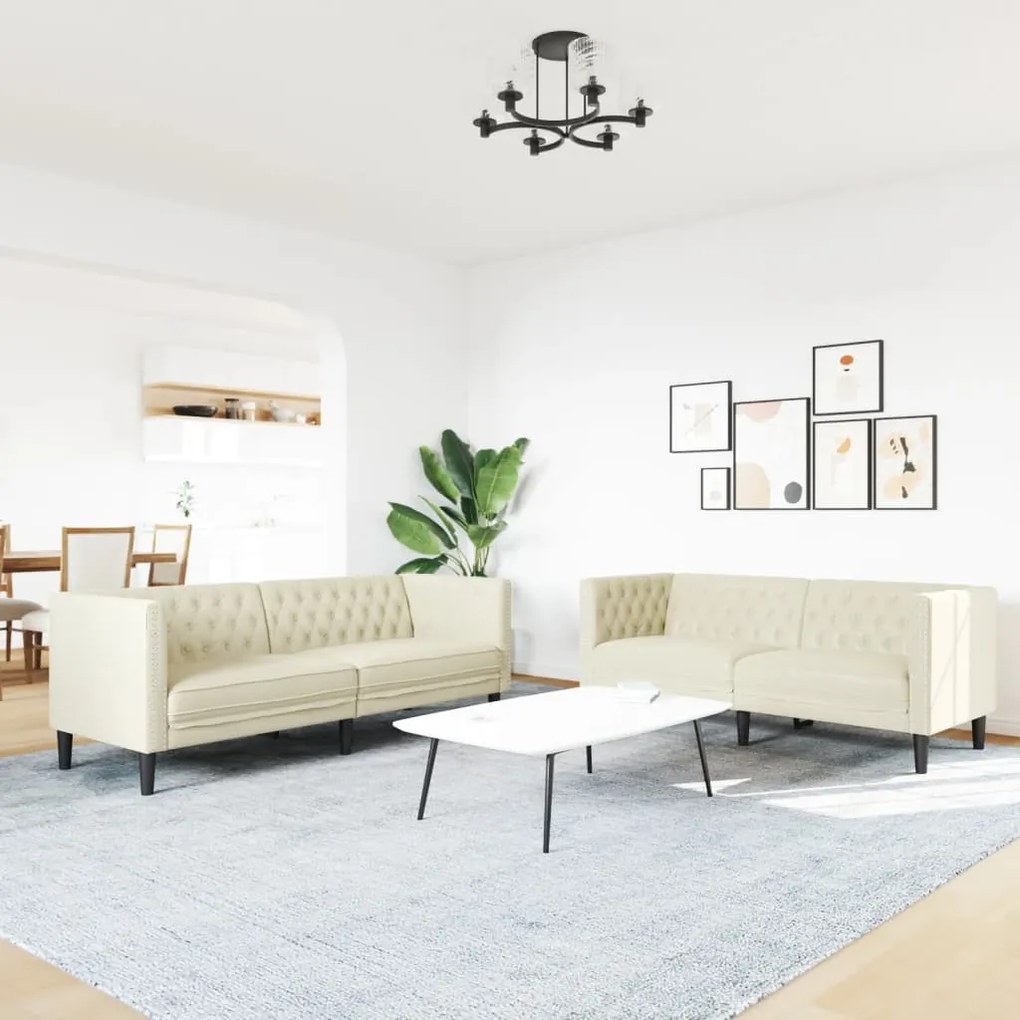 2 részes krémszínű műbőr Chesterfield kanapégarnitúra