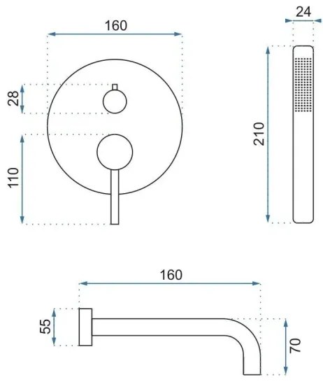 REA-B7503 - LUNGO beépített csaptelepes kádgarnitúra, szálcsiszolt arany
