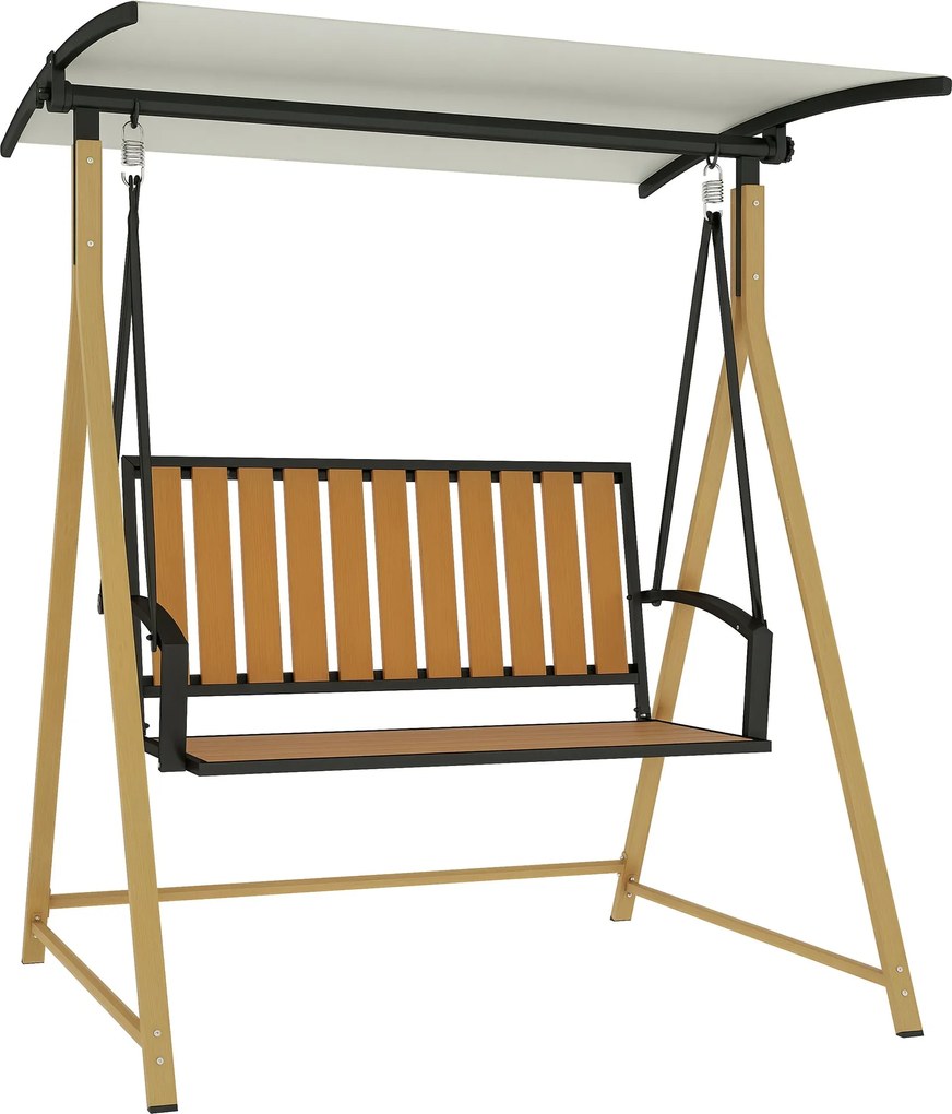 Outsunny 2 személyes kültéri kertihinta fa mintával, állítható napernyővel és fém kerettel, 240 kg terhelhetőség, 142x112x162 cm, természetes és bézs