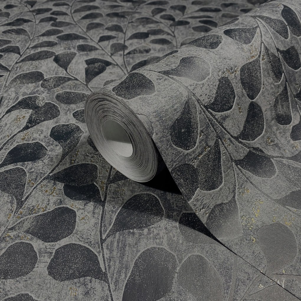 Szürke-arany tapéta a szobába szürke levelek vinil tapéta
