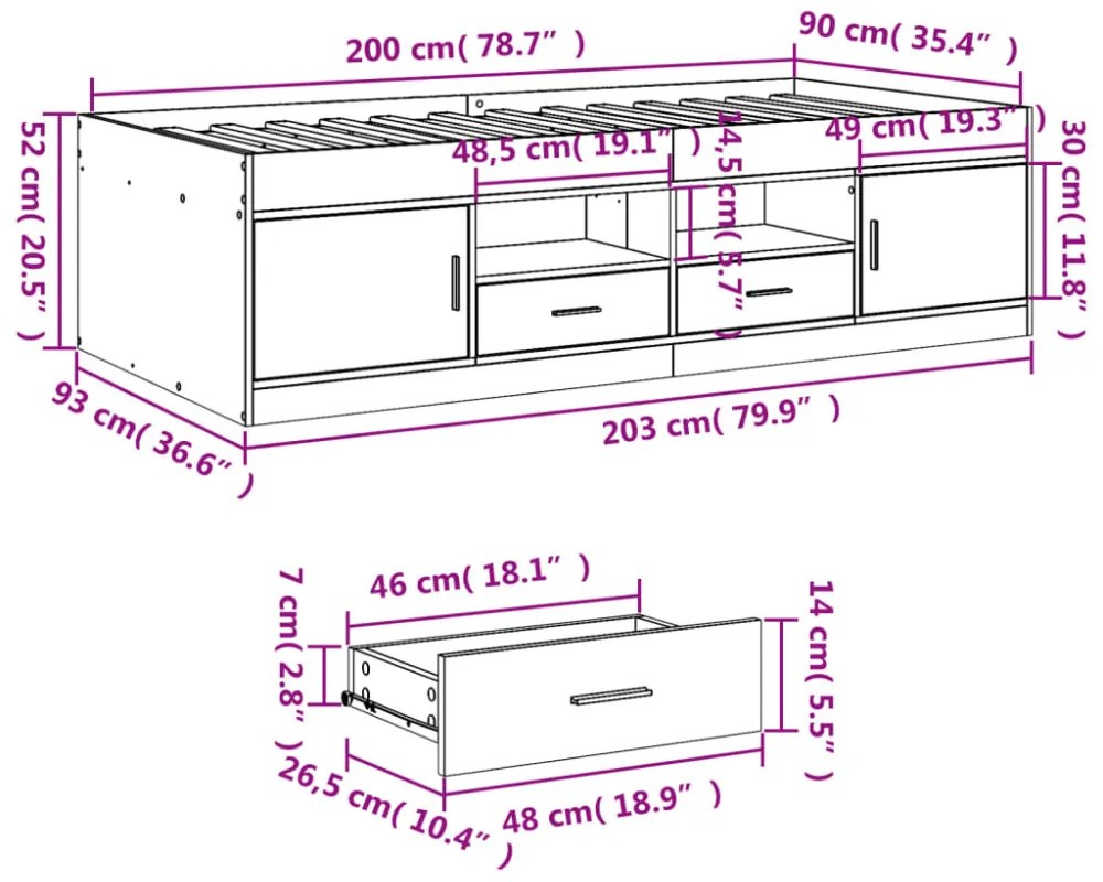 betonszürke kanapéágy fiókkal matrac nélkül 90x200 cm