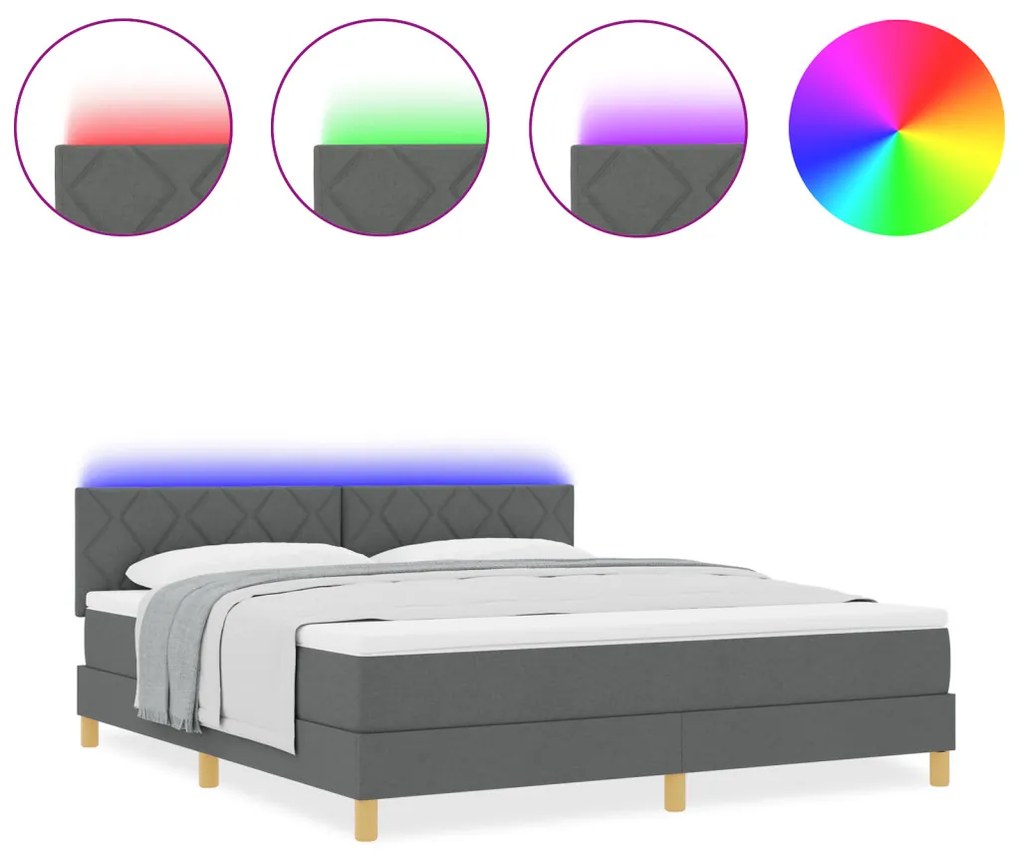 Boxspring ágy matraccal & LED sötétszürke 180x200 cm szövet