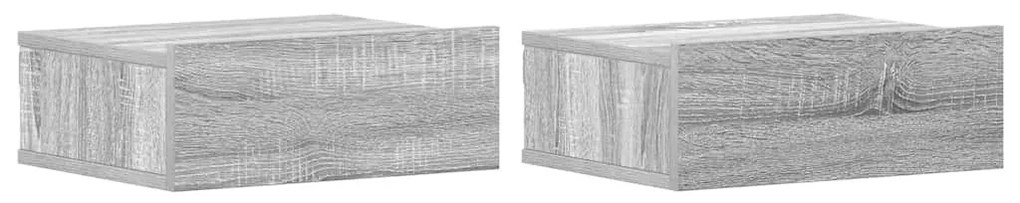 2 db szürke-sonoma szerelt fa függő éjjeliszekrény 40x30x15 cm