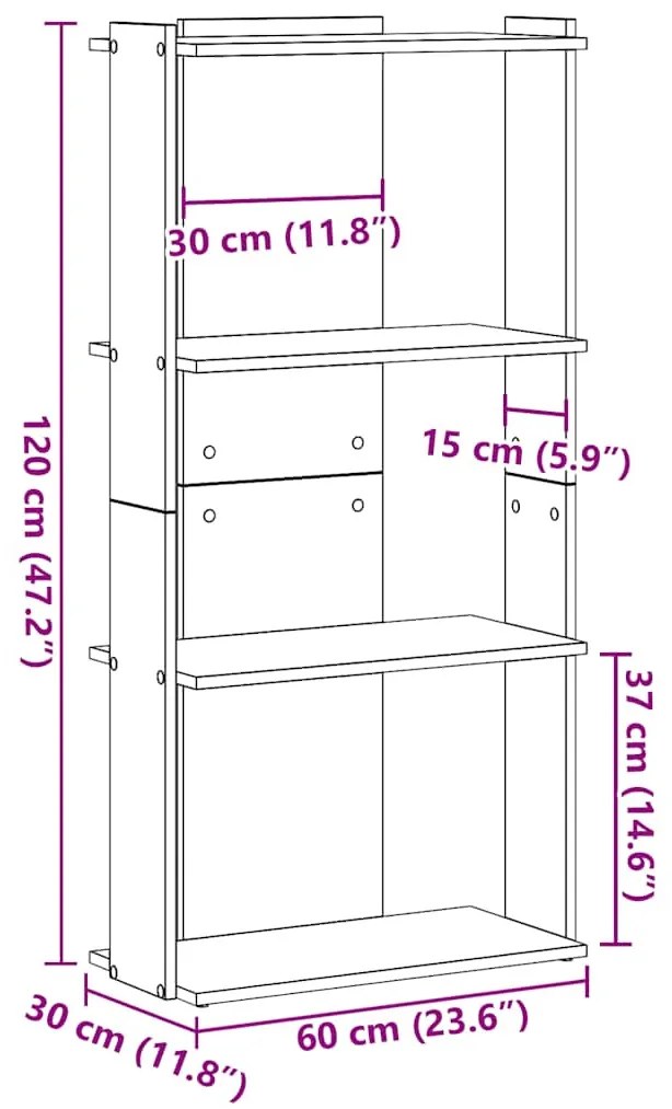 Könyvespolc 3 szintes füstölt tölgy 60x30x120 cm Műfűrészáru