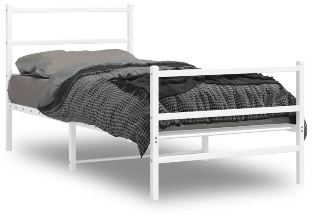 fehér fém ágykeret fej- és lábtámlával 90 x 200 cm