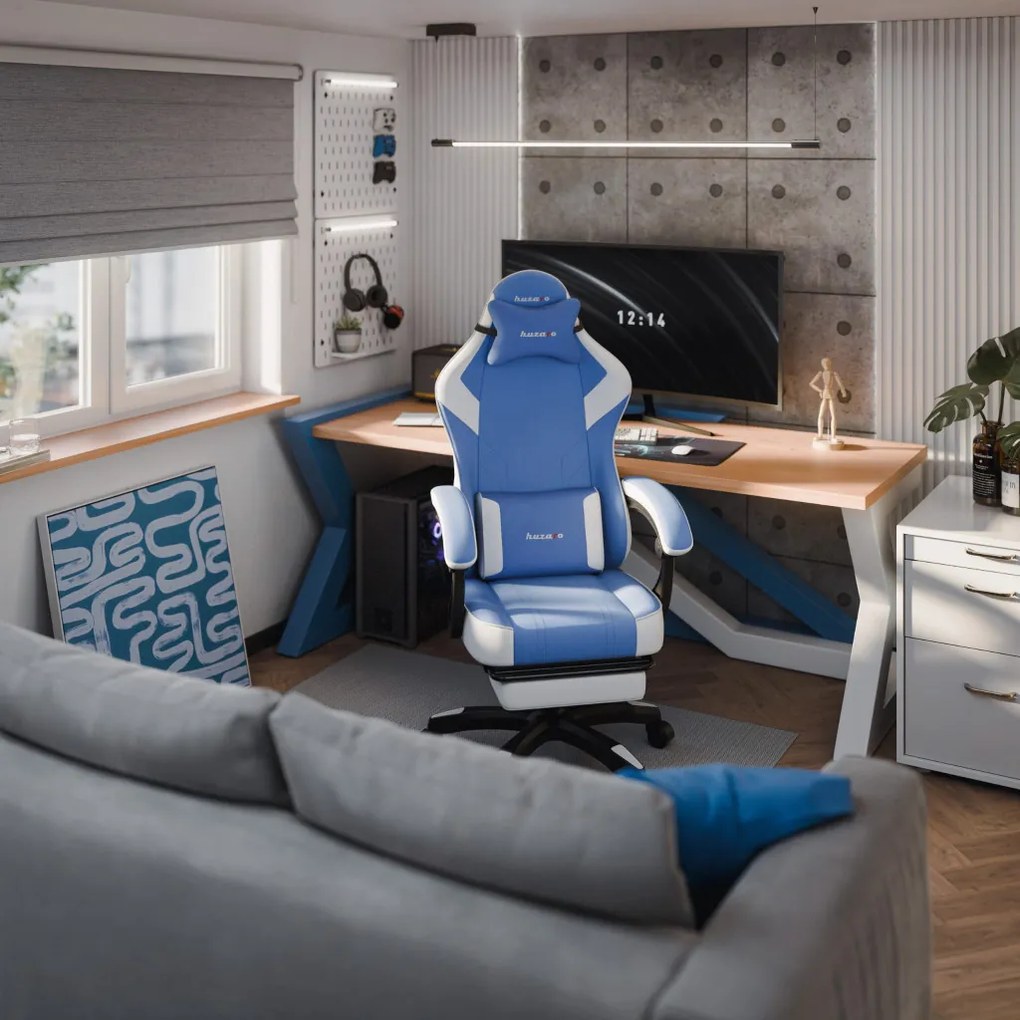 Gamer szék space 3.7 lábtartóval kék.