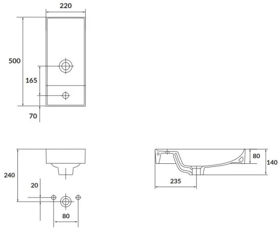 Cersanit K677-005 LARGA 22x50 cm kerámia mosdó, fényes fehér