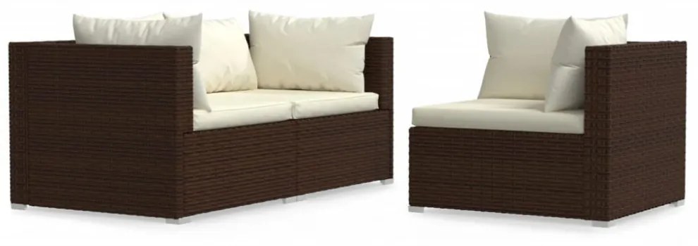 3 részes barna polyrattan kerti ülőgarnitúra párnákkal