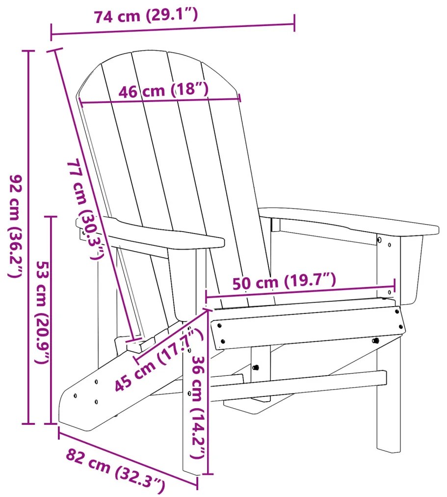 Adirondack Székek 2 db Fehér 74x82x90 cm HDPE