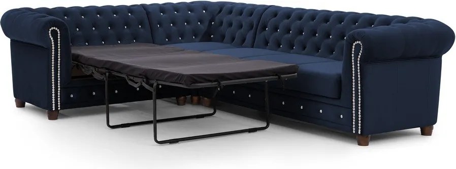 Kék bársony kinyitható sarokkanapé (bal oldali-L alakú) York Blik – Ropez