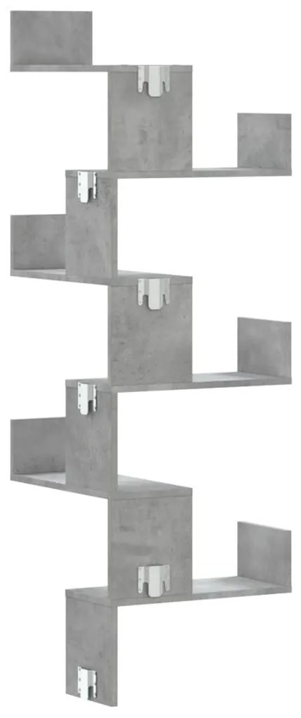 betonszürke szerelt fa fali sarokpolc 45 x 45 x 147 cm