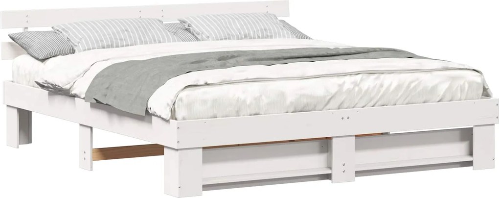 vidaXL Ágykeret fejtámlával Fehér 200 x 200 cm Tömör fenyőfa