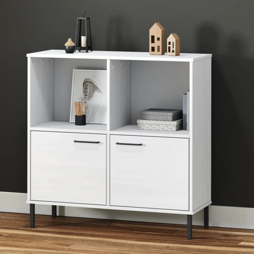 OSLO fehér tömör fa könyvszekrény fém lábakkal 90x35x90,5 cm