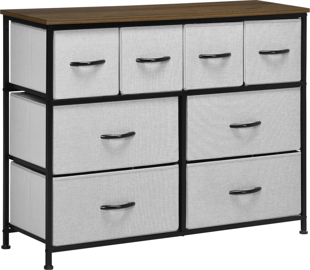 HOMCOM 8-fiókos Komód, Összecsukható Szövet Fiókos Tárolóegység - Fekete Acél Váz - 100 x 30 x 78 cm | Aosom