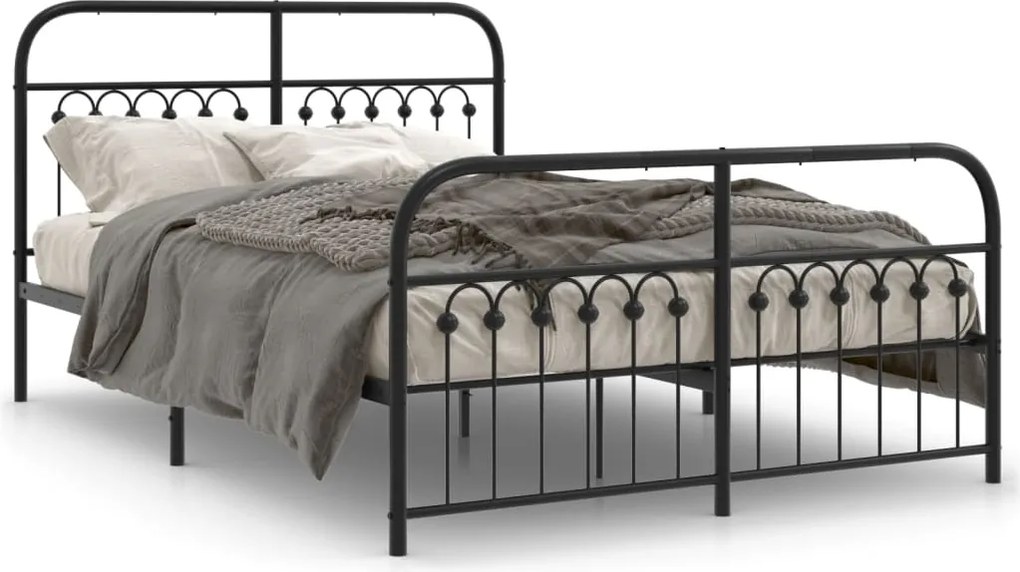 vidaXL fekete fém ágykeret fej- és lábtámlával 140 x 190 cm