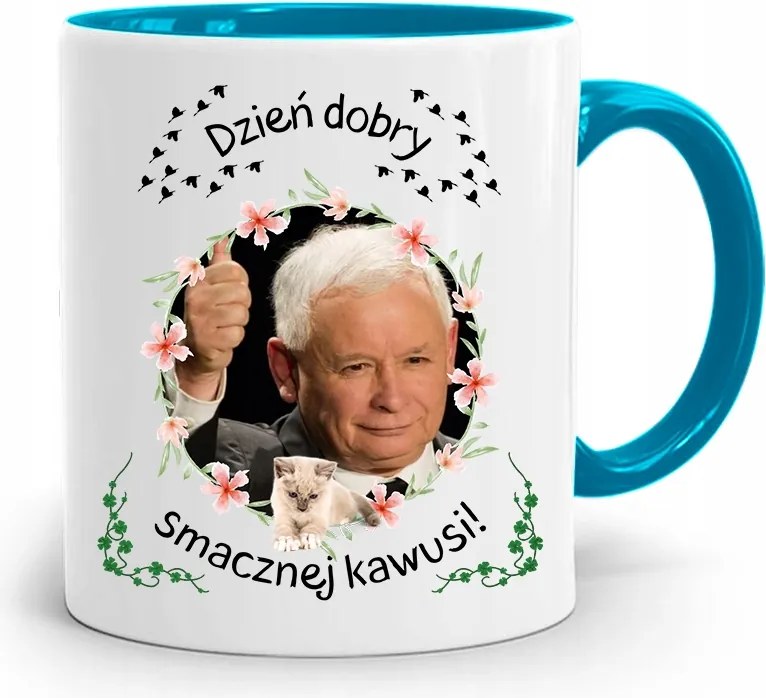 Kék Vicces Bögre Jaroslaw Kaczynski fényképes nyomattal