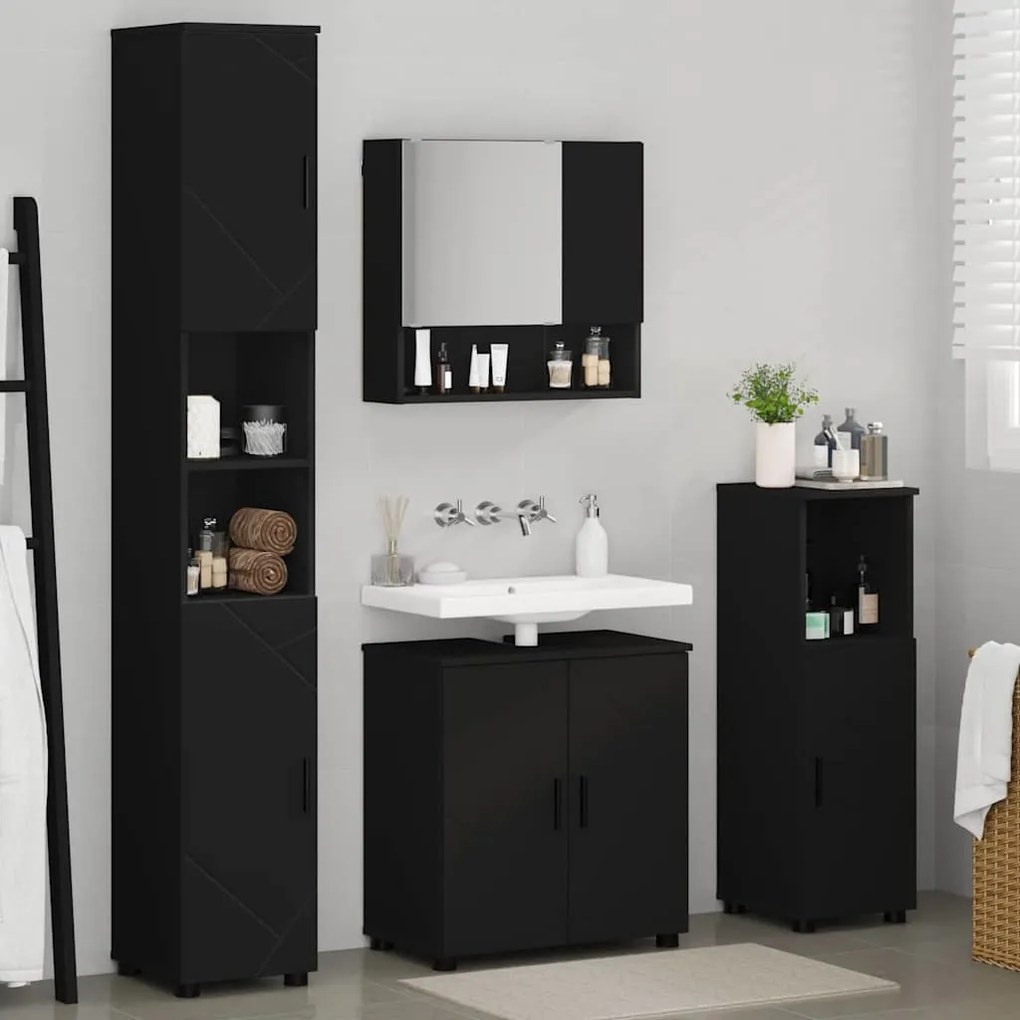 Fürdőszoba bútor szett 4 pcs Fekete 61 x 35 x 64 cm Faanyag