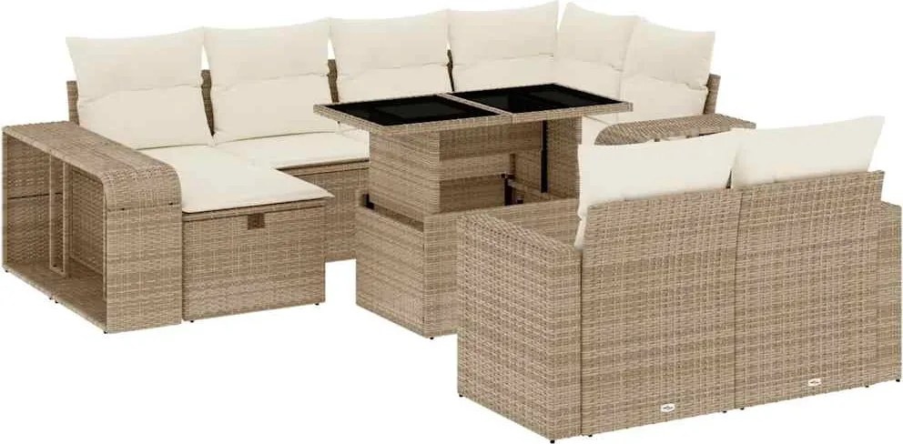 vidaXL 11 részes bézs polyrattan kerti ülőgarnitúra párnákkal